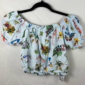 Her Universe Disney Blue Floral Off-Shoulder Blouse Womens Size S
